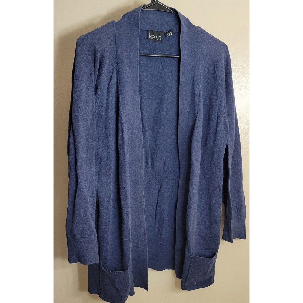 KERSH Women's Open Front Cardigan Sweater Size Large Blue Long Sleeve